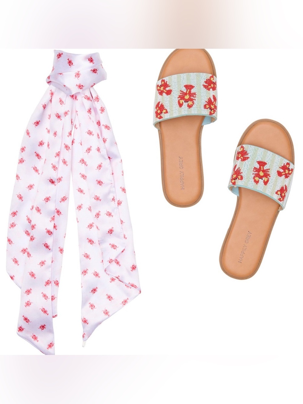 New Happily Grey lobster beaded sandals